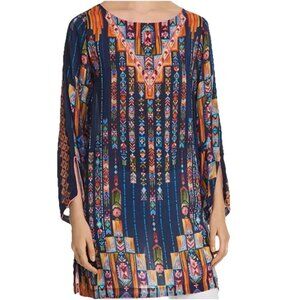 JOHNNY WAS Navy Blue/Mutticolor "Luna" Printed Tunic Top Sz XS